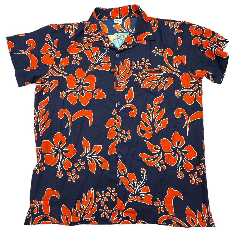 King Kameha Hawaii Shirt Men XL Navy Red Floral Lightweight Collared Button Down